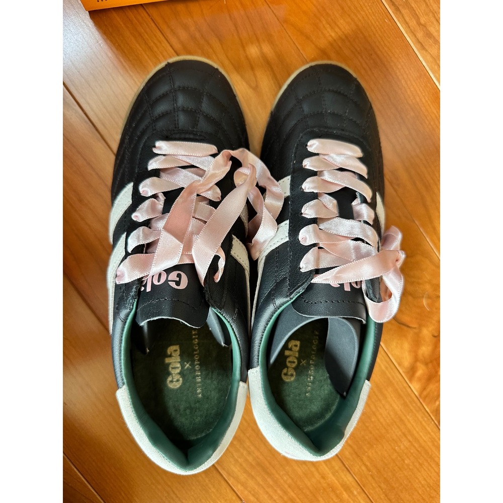 Gola x Anthropologie Stadium Sneakers Black Pink Ribbon Lace CLB410 Womens 8 NEW - Picture 4 of 8